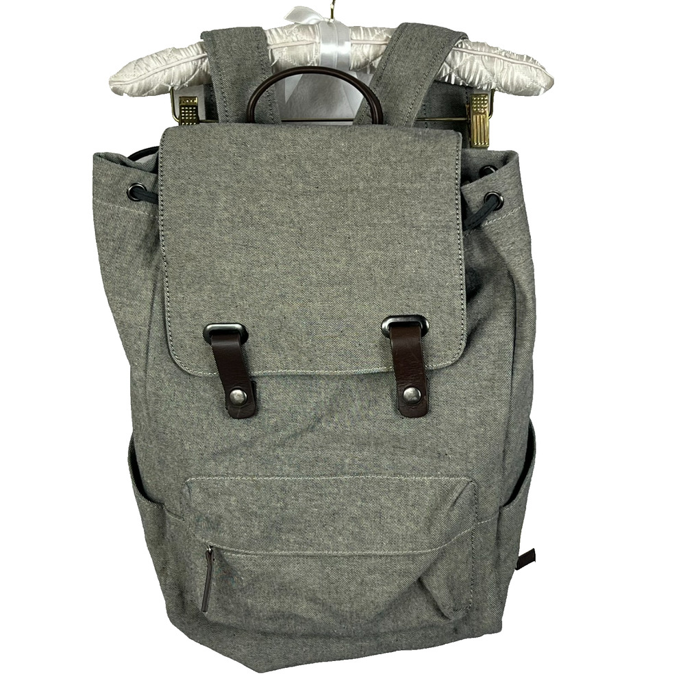 Everlane Backpack Laptop Modern Gray Twill Double Snap Drawstring Pocket